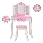 Coiffeuse pour enfants avec miroir LED et tabouret - Blanc/Rose