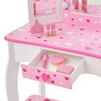 Coiffeuse pour enfants avec miroir LED et tabouret - Blanc/Rose