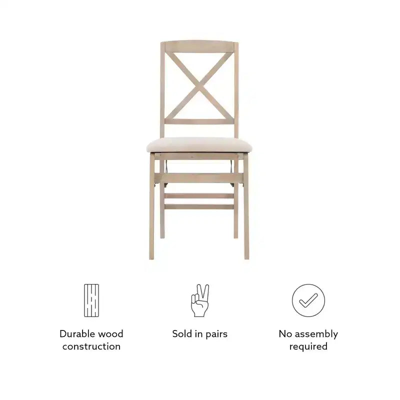 Lot de 2 chaises de salle à manger pliantes à dossier en X – Gris délavé