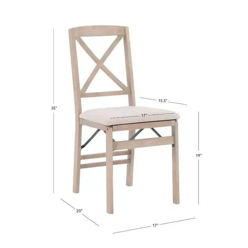 Lot de 2 chaises de salle à manger pliantes à dossier en X – Gris délavé