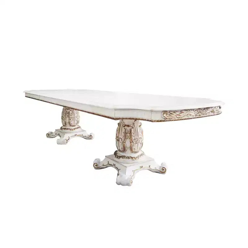 Table à manger double pied de 305 cm – Finition Perle Antique