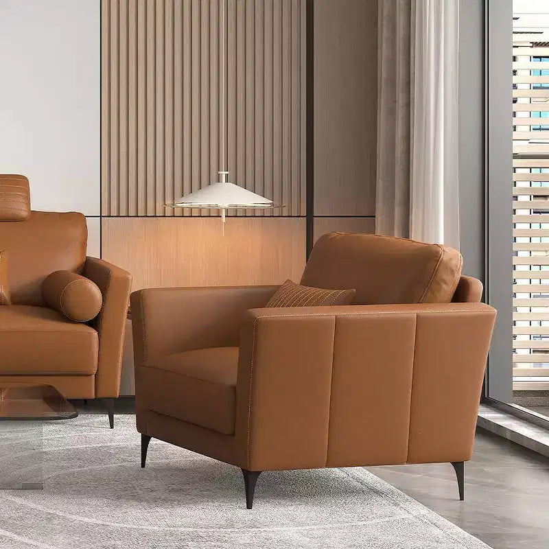 Fauteuil d'appoint Tussio de 101 cm – Cuir tanné, Coussins de traversin