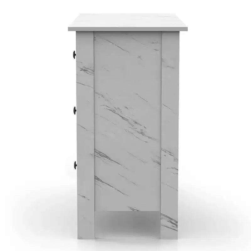 Commode à 3 tiroirs Fichte – Fini imitation marbre blanc
