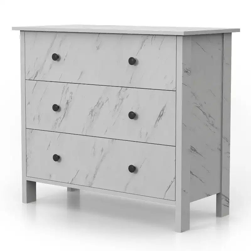 Commode à 3 tiroirs Fichte – Fini imitation marbre blanc