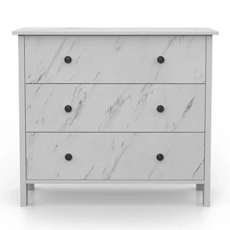 Commode à 3 tiroirs Fichte – Fini imitation marbre blanc