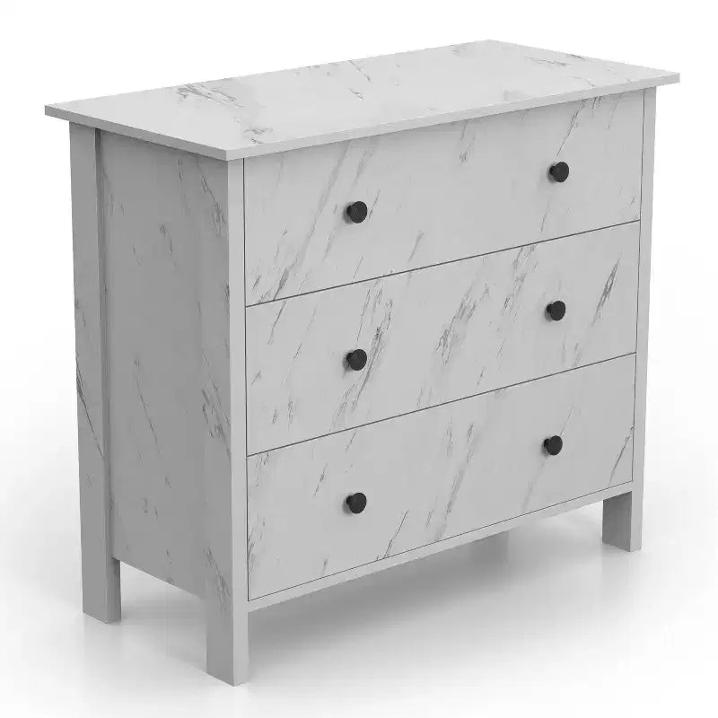 Commode à 3 tiroirs Fichte – Fini imitation marbre blanc