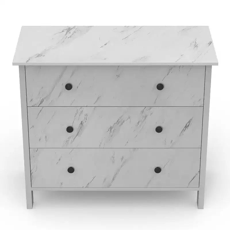 Commode à 3 tiroirs Fichte – Fini imitation marbre blanc