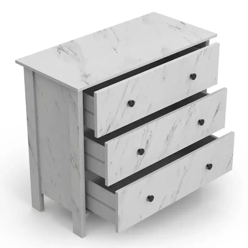 Commode à 3 tiroirs Fichte – Fini imitation marbre blanc