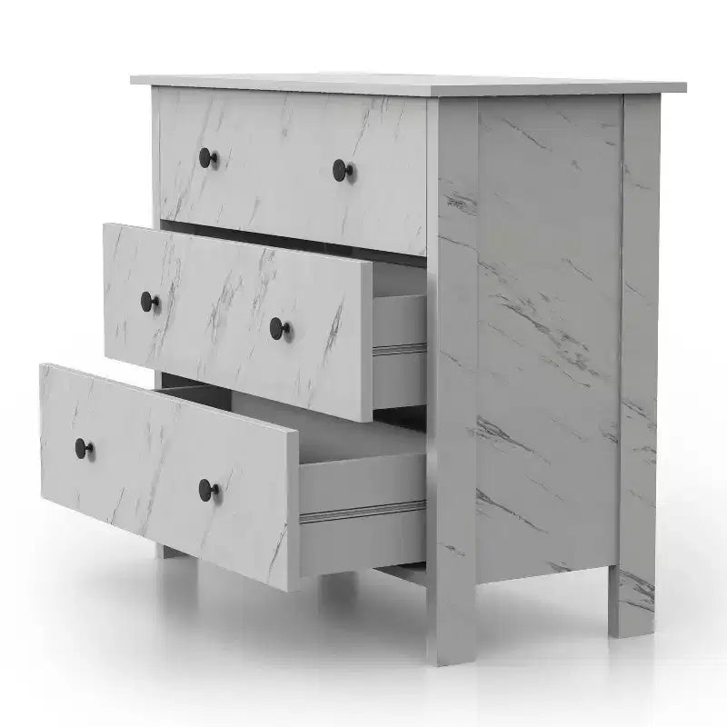 Commode à 3 tiroirs Fichte – Fini imitation marbre blanc