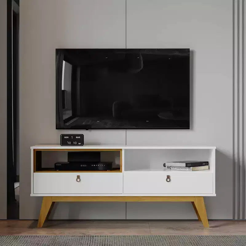 Olympia TV Stand for TVs up to 55" Black - Boahaus: Modern Console with Open Shelves & Storage Cabinet