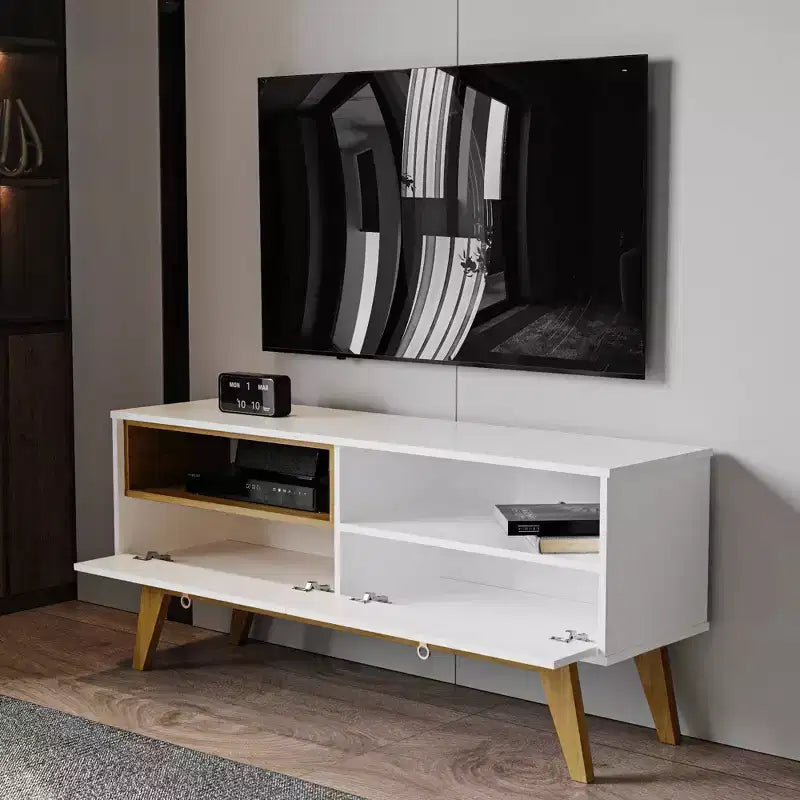 Meuble TV Olympia pour téléviseurs jusqu'à 55 pouces - Noir, étagères ouvertes