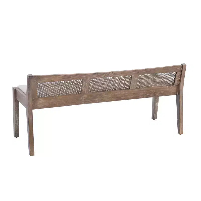 Banc rembourré bohème avec dossier en cannage, 52 pouces - Bois d'hévéa marron