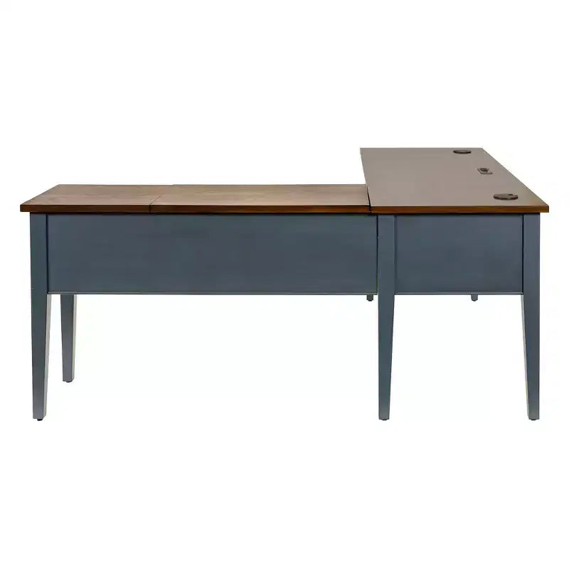 Bureau d'angle avec piédestal - Bleu, port USB et station de charge