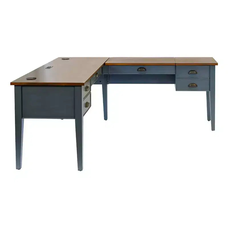 Bureau d'angle avec piédestal - Bleu, port USB et station de charge