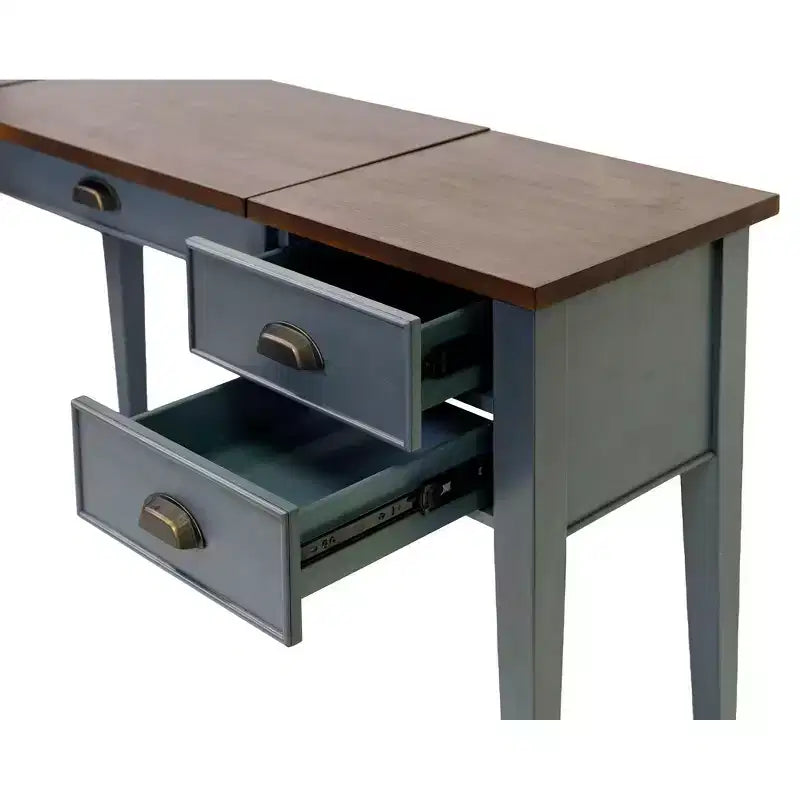 Bureau d'angle avec piédestal - Bleu, port USB et station de charge