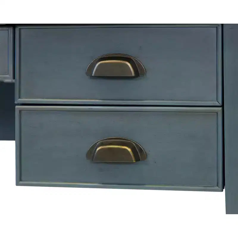 Bureau d'angle avec piédestal - Bleu, port USB et station de charge