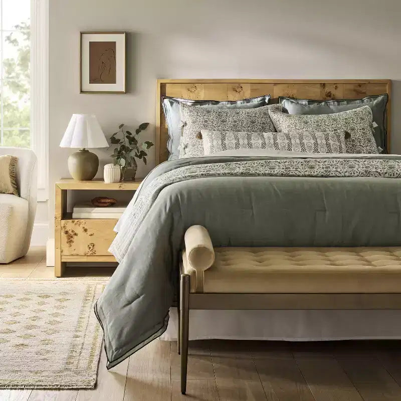 Tête de lit en bois pour lit sectionnel Queen Ogden – Placage brun naturel