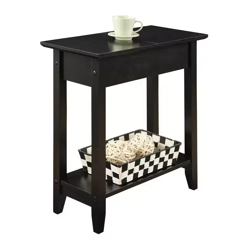 Table d'appoint Harper avec plateau rabattable et étagère inférieure – Noire