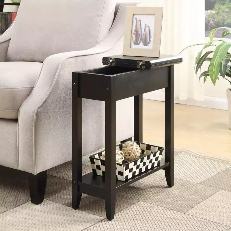 Table d'appoint Harper avec plateau rabattable et étagère inférieure – Noire