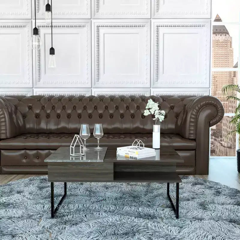Table basse relevable Venise avec étagères ouvertes - Espresso