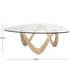 Table basse abstraite en ciment - Plateau triangulaire en verre, beige