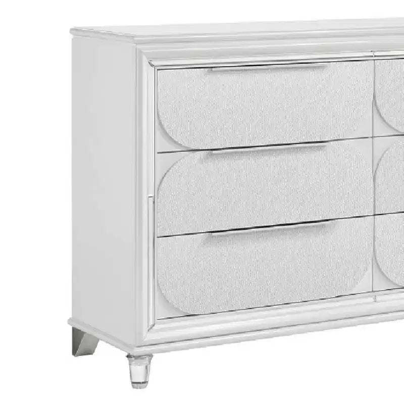 Commode 6 tiroirs de 64 pouces - Blanc Perle, assemblage à queue d'aronde