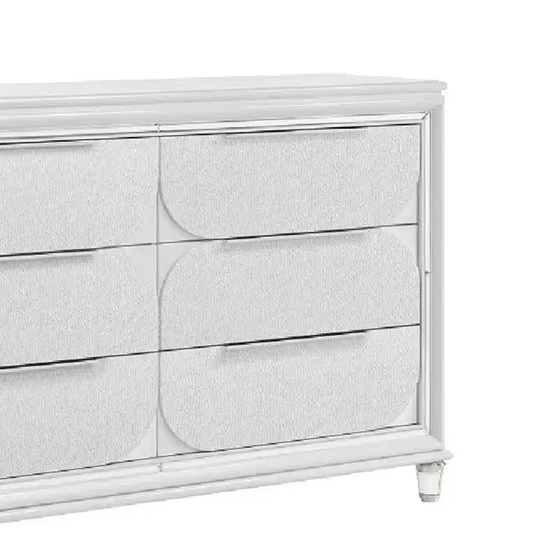 Commode 6 tiroirs de 64 pouces - Blanc Perle, assemblage à queue d'aronde
