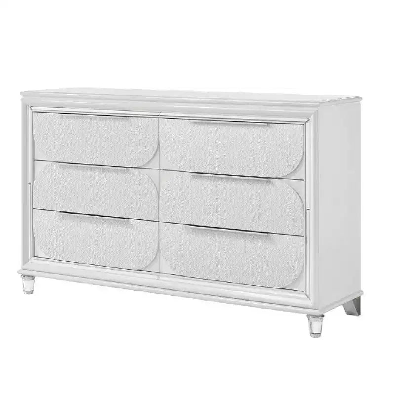Commode 6 tiroirs de 64 pouces - Blanc Perle, assemblage à queue d'aronde