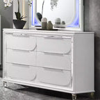 Commode 6 tiroirs de 64 pouces - Blanc Perle, assemblage à queue d'aronde
