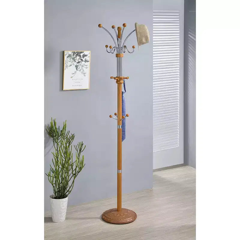 Porte-manteau autoportant de 185 cm - Métal et bois de chêne, 5 crochets