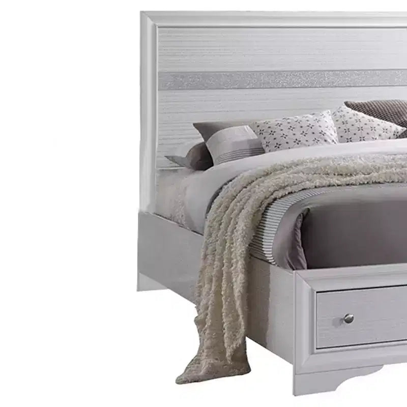 Lit plateforme de rangement Queen de 84 pouces – Fini blanc lustré