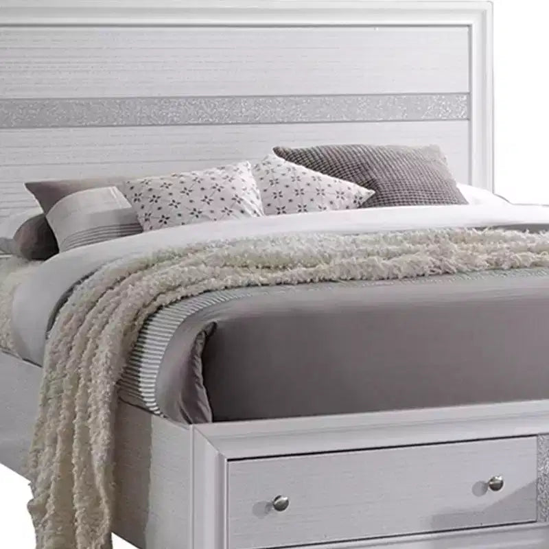 Lit plateforme de rangement Queen de 84 pouces – Fini blanc lustré