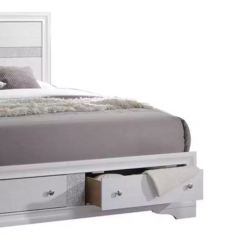 Lit plateforme de rangement Queen de 84 pouces – Fini blanc lustré