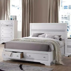 Lit plateforme de rangement Queen de 84 pouces – Fini blanc lustré