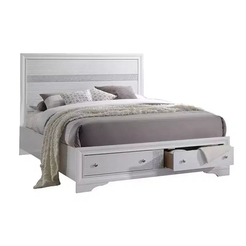 Lit plateforme de rangement Queen de 84 pouces – Fini blanc lustré