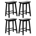 PJ Wood Classic Saddle-Seat 24 Tall Kitchen Counter Stools for Homes, Dining Spaces, and Bars w/Backless Seats, 4 Square Legs, Black (Set of 4)