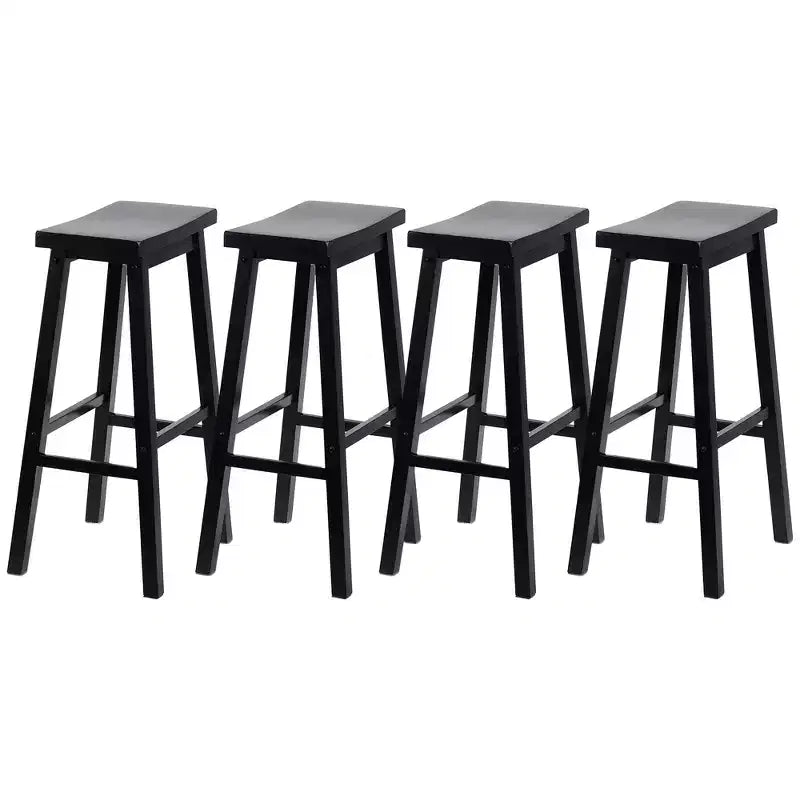 PJ Wood Classic Saddle-Seat 29 Tall Kitchen Counter Stools for Homes, Dining Spaces, and Bars with Backless Seats and 4 Square Legs, Black (4 Pack)