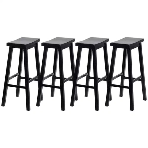 PJ Wood Classic Saddle-Seat 29 Tall Kitchen Counter Stools for Homes, Dining Spaces, and Bars with Backless Seats and 4 Square Legs, Black (4 Pack)