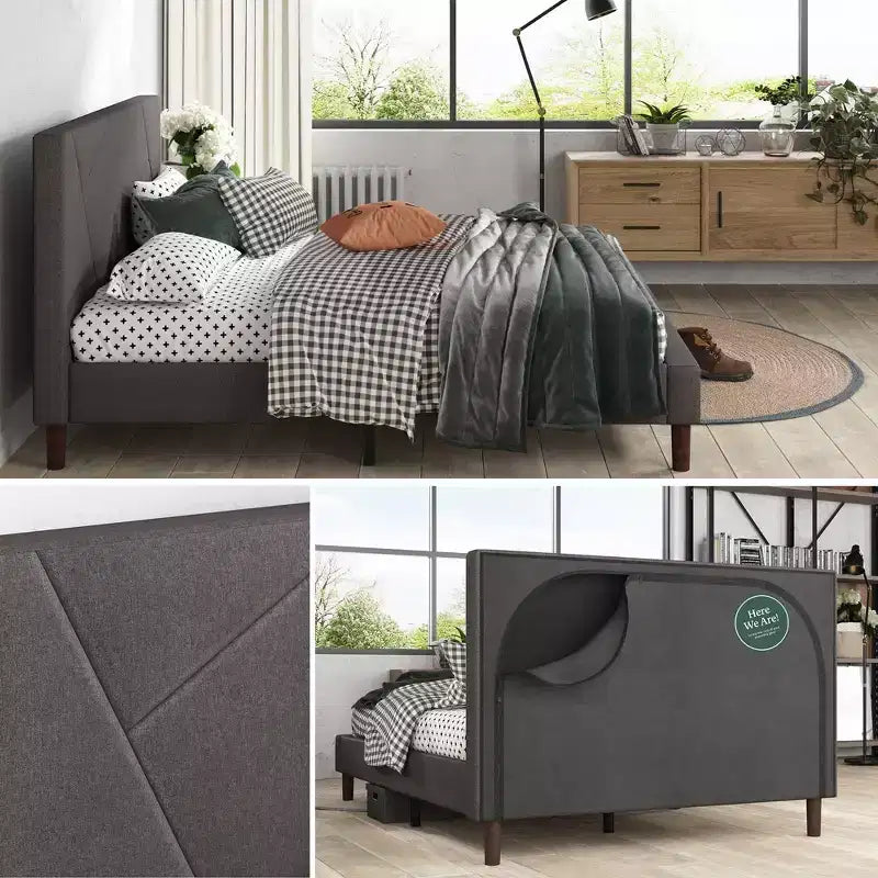 Cadre de lit plateforme rembourré Judy – Gris, capacité de 317 kg