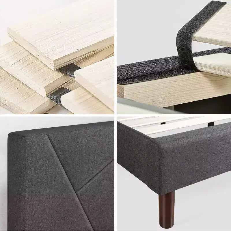 Cadre de lit plateforme rembourré Judy – Gris, capacité de 317 kg