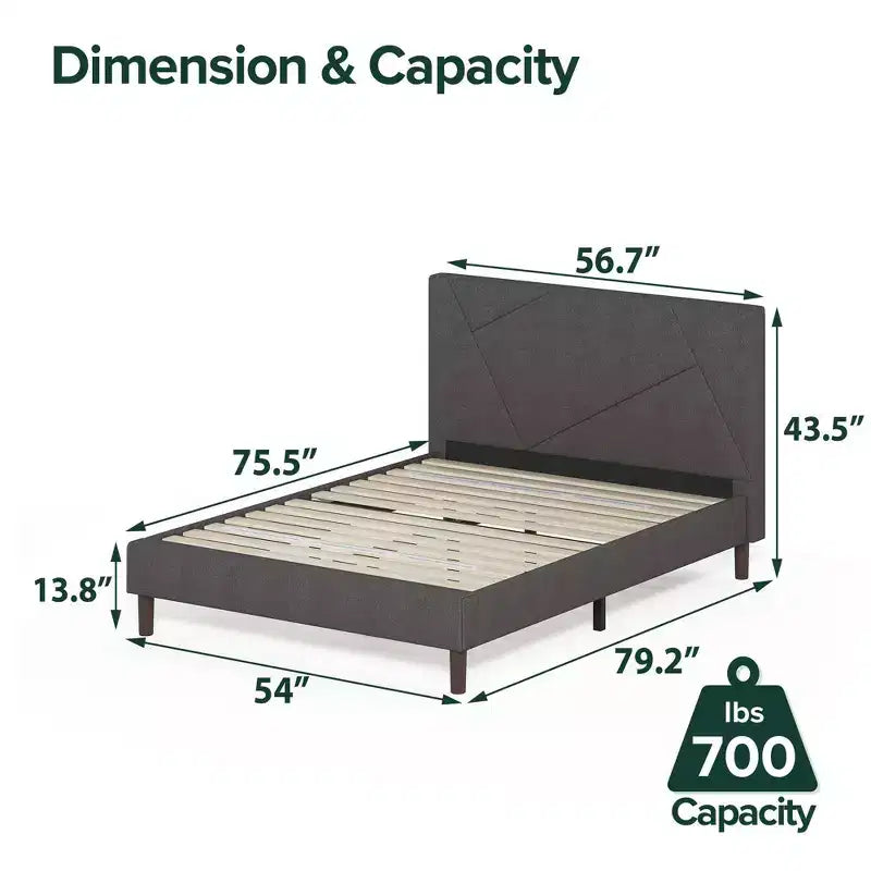 Cadre de lit plateforme rembourré Judy – Gris, capacité de 317 kg