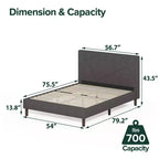 Cadre de lit plateforme rembourré Judy – Gris, capacité de 317 kg