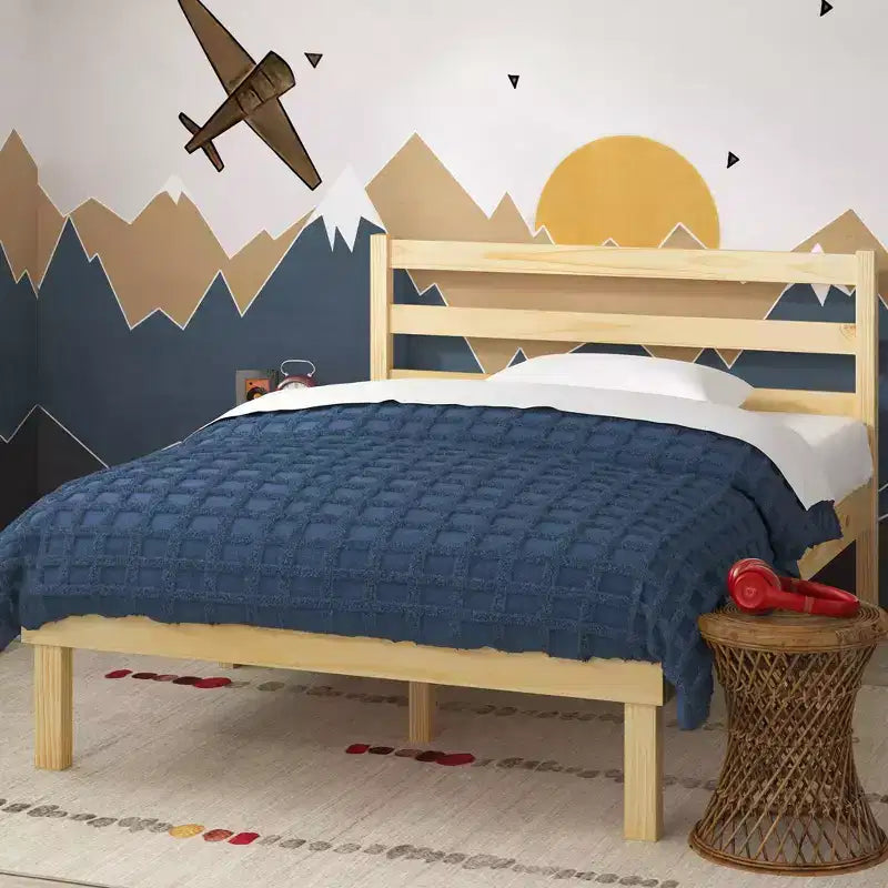 Cadre de lit plateforme en bois Robin avec tête de lit - Naturel, Simple