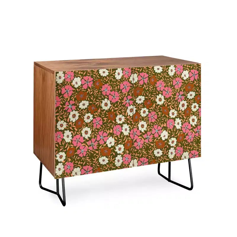 Bahut Jirra Floral Olive Noyer - 2 portes, tablette réglable