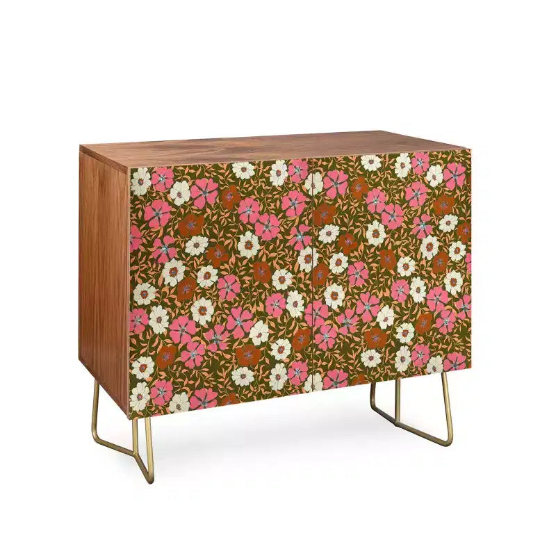 Bahut Jirra Floral Olive Noyer - 2 portes, tablette réglable