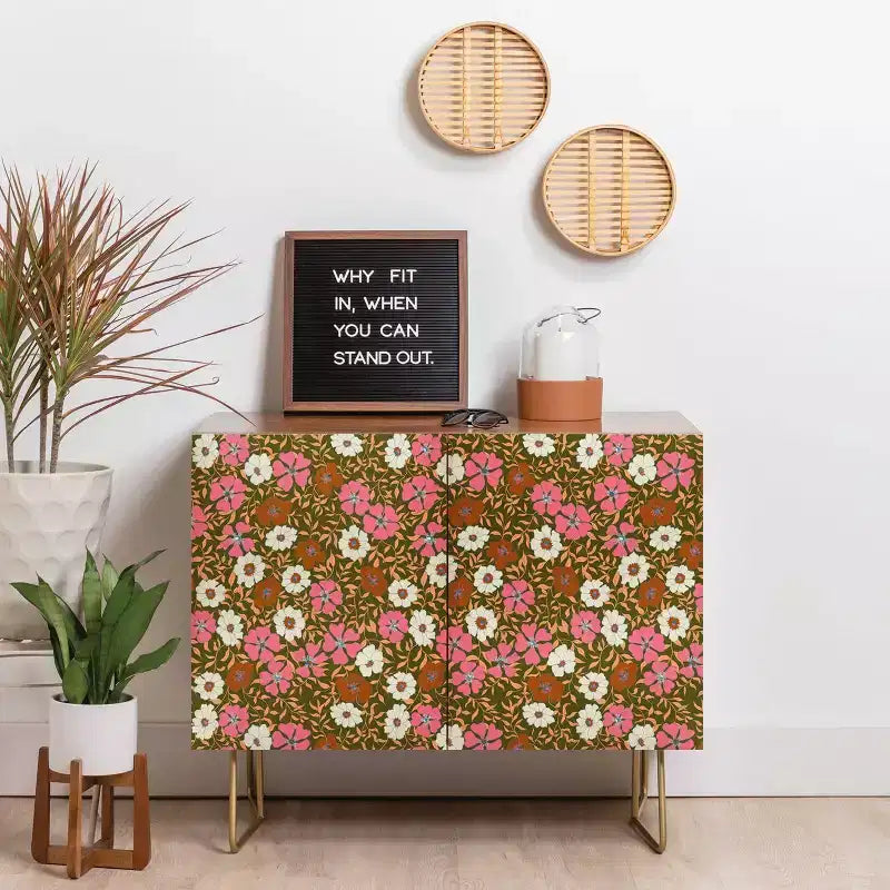 Bahut Jirra Floral Olive Noyer - 2 portes, tablette réglable