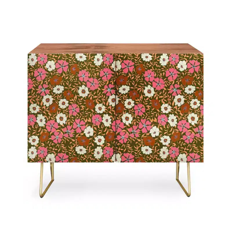 Bahut Jirra Floral Olive Noyer - 2 portes, tablette réglable