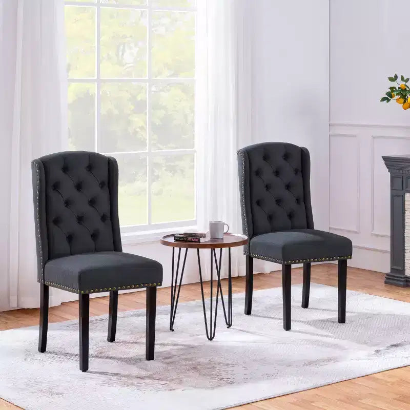 Lot de 2 chaises de salle à manger capitonnées avec clous décoratifs