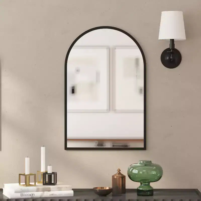 Miroir Mural Cadre Métal Arc - 76x51 cm, Argent Moderne