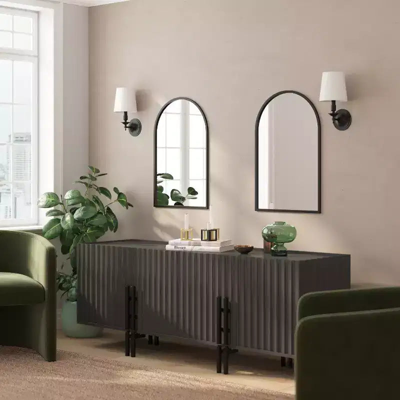 Miroir Mural Cadre Métal Arc - 76x51 cm, Argent Moderne